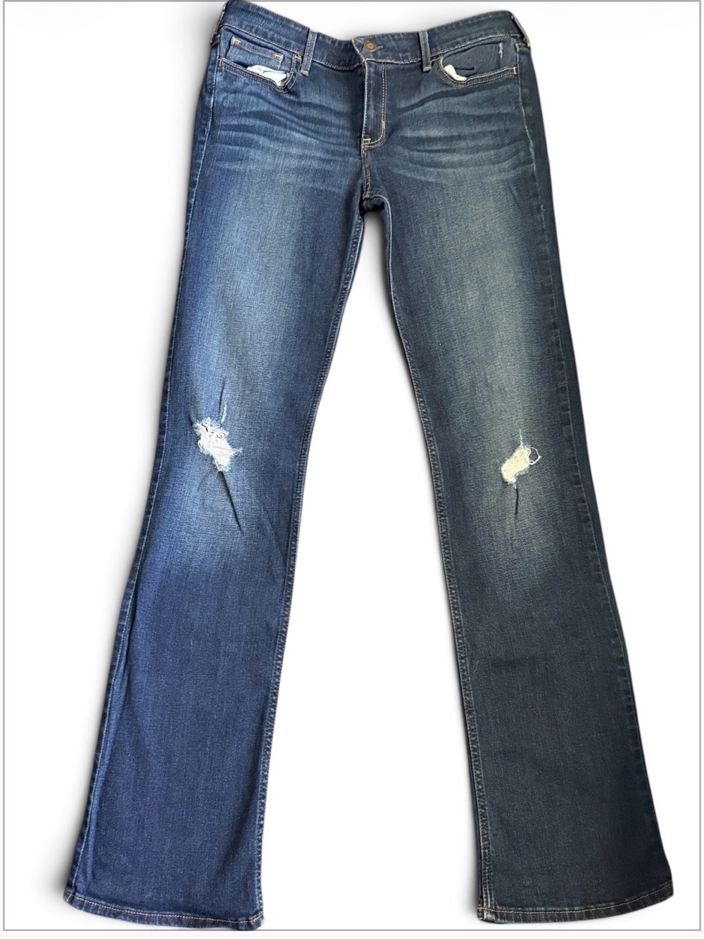Hollister Bootcut Jeans Size 11L Distressed Dark Wash Denim
